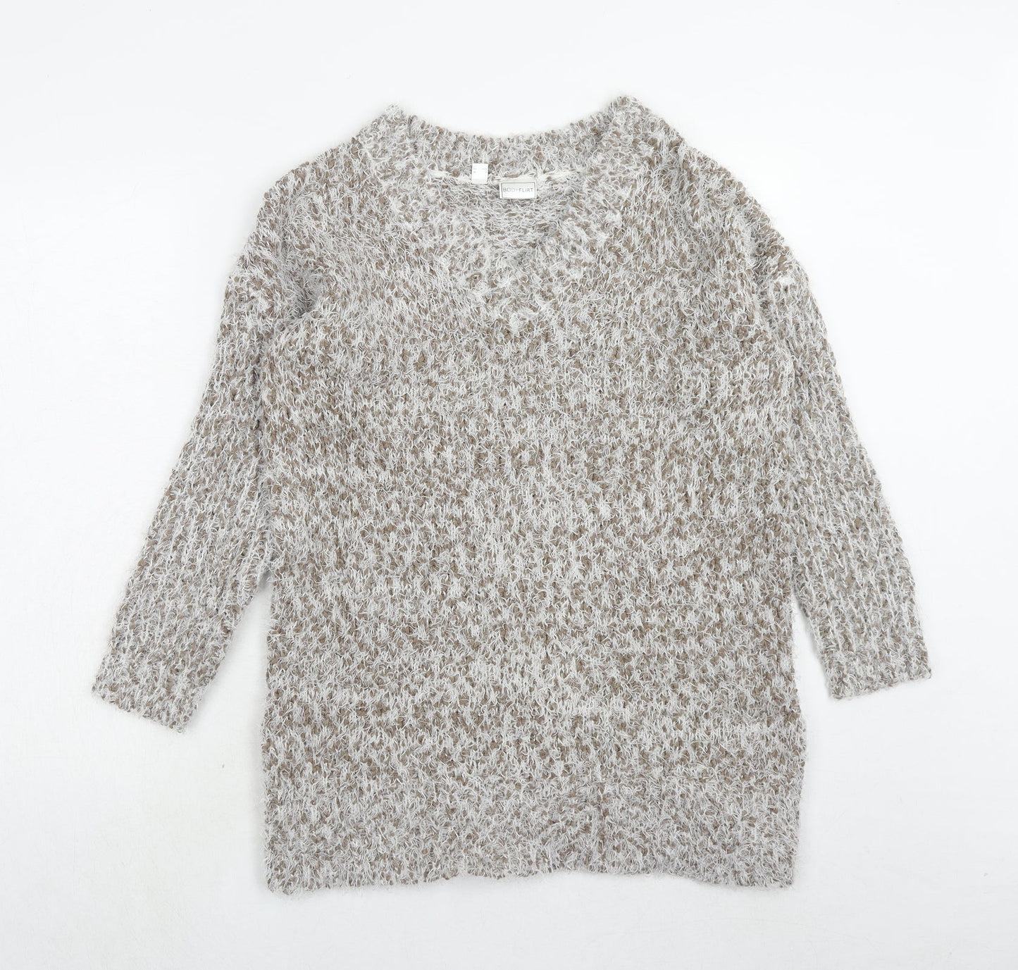 Body Flirt Womens Beige V-Neck Polyester Pullover Jumper Size S