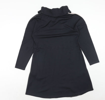 Viza Viz Womens Blue Colourblock Polyester Jumper Dress Size 8 Roll Neck Pullover - Size 8-10