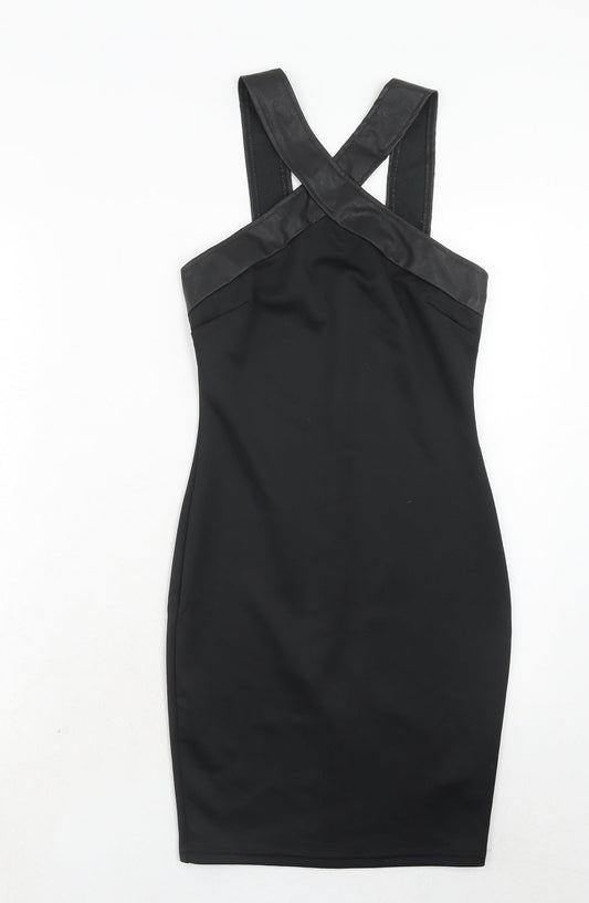 AX Paris Womens Black Polyester Bodycon Size 6 V-Neck Zip