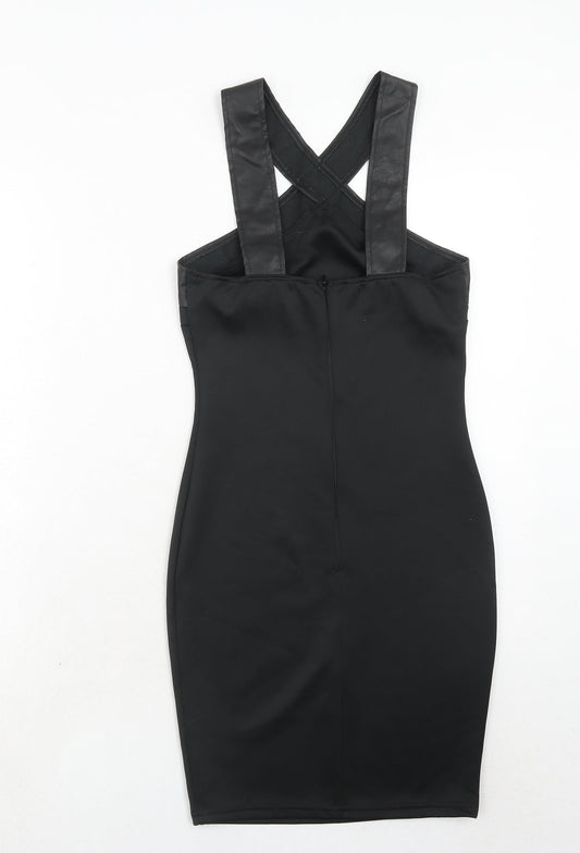 AX Paris Womens Black Polyester Bodycon Size 6 V-Neck Zip