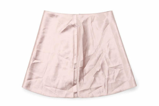 Front view of AsYou women’s pink polyester mini skirt, size UK 8, zip