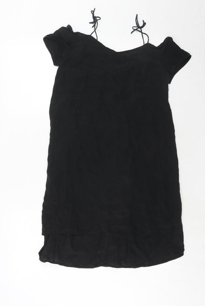 Topshop Womens Black Silk A-Line Size 8 Round Neck Pullover