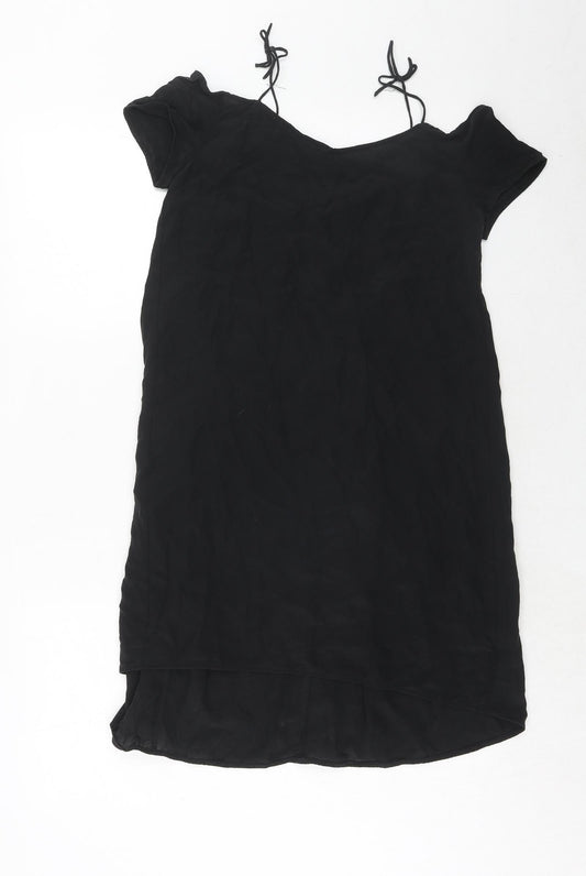 Topshop Womens Black Silk A-Line Size 8 Round Neck Pullover