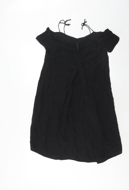 Topshop Womens Black Silk A-Line Size 8 Round Neck Pullover