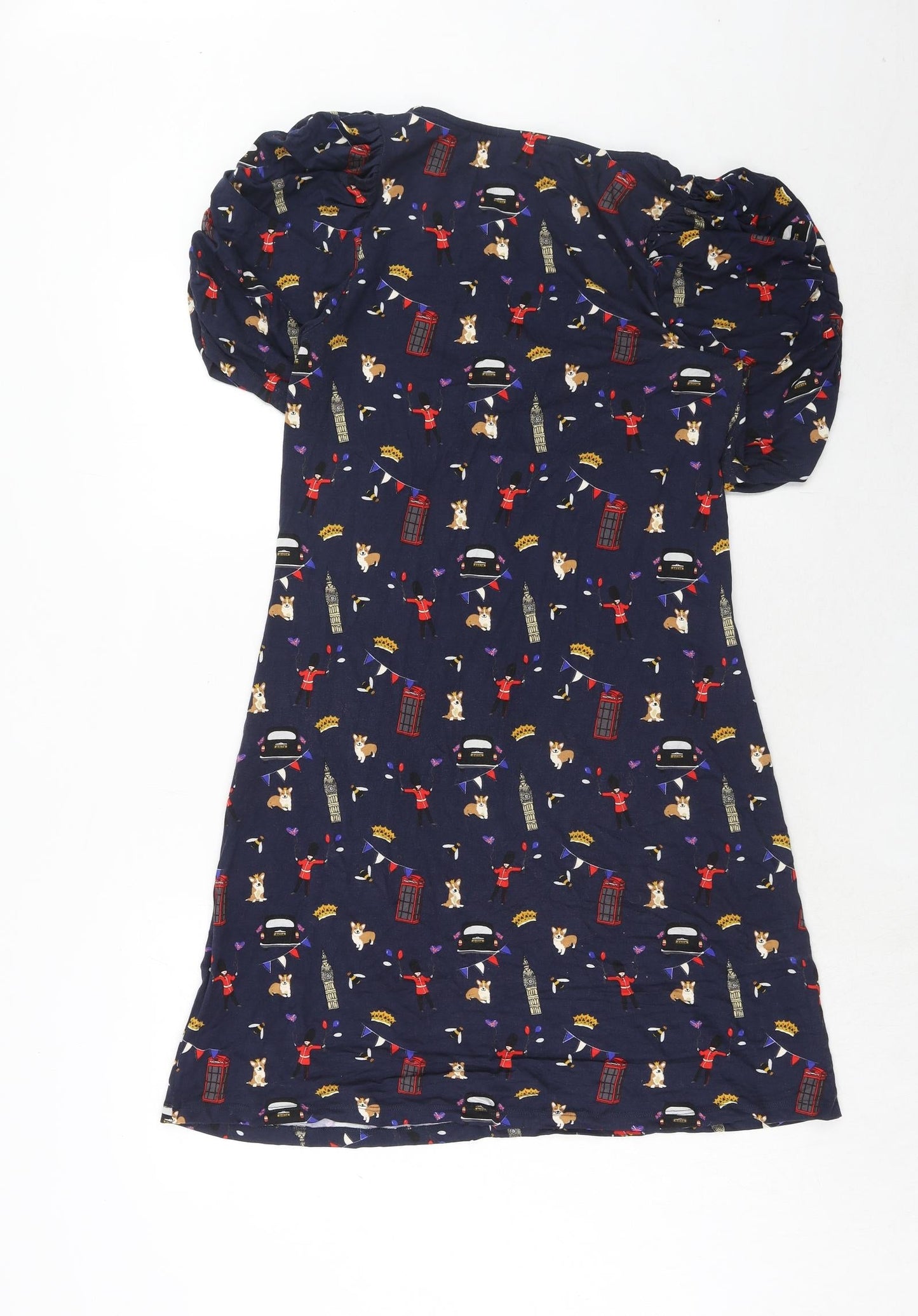 NEXT Womens Blue Geometric Viscose Trapeze & Swing Size 10 V-Neck Pullover - London Icons