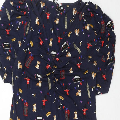 NEXT Womens Blue Geometric Viscose Trapeze & Swing Size 10 V-Neck Pullover - London Icons