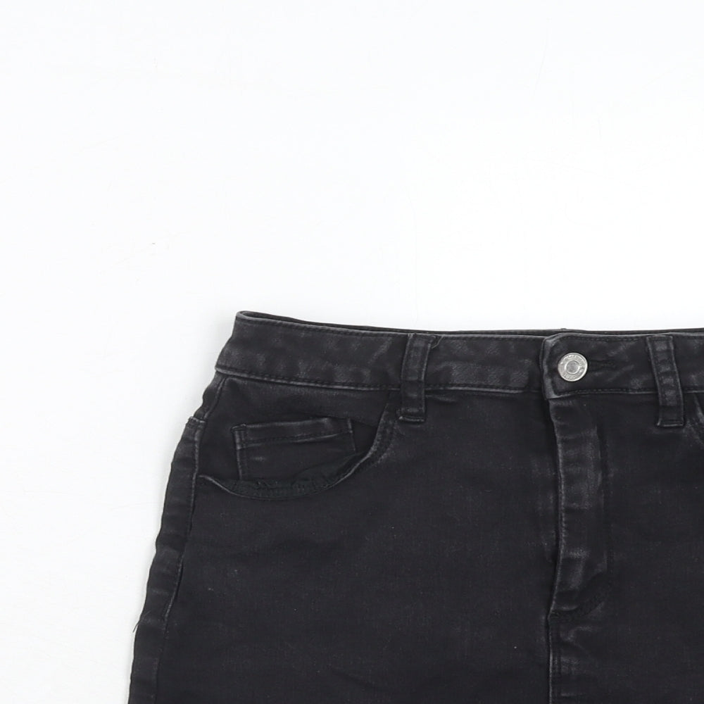 Missguided Womens Black Cotton A-Line Skirt Size 8 Zip