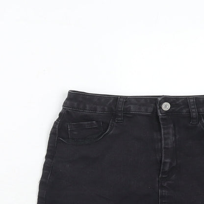 Missguided Womens Black Cotton A-Line Skirt Size 8 Zip