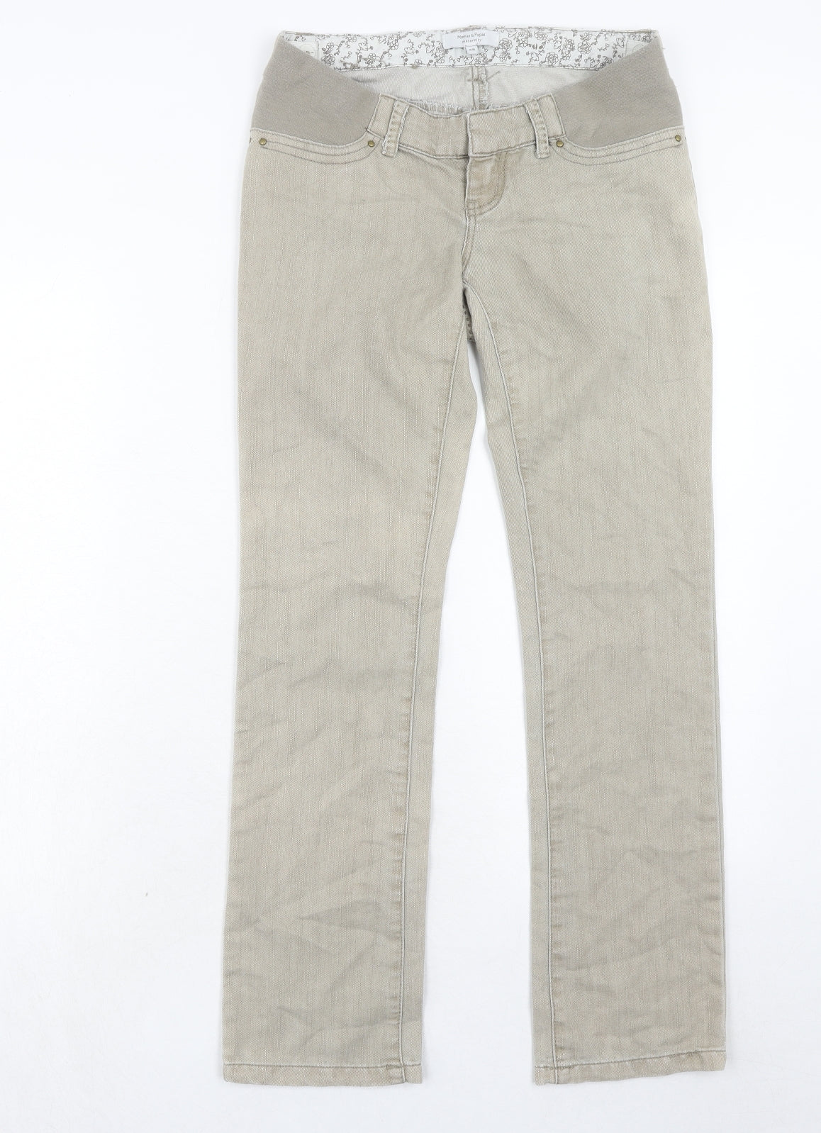 mamas & papas Womens Beige Cotton Straight Jeans Size 6 Regular Hook & Eye