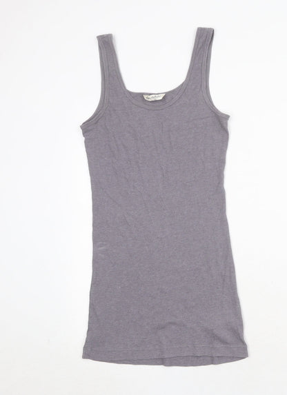 Miss Selfridge Womens Grey Cotton Tank Dress Size 12 Round Neck Pullover