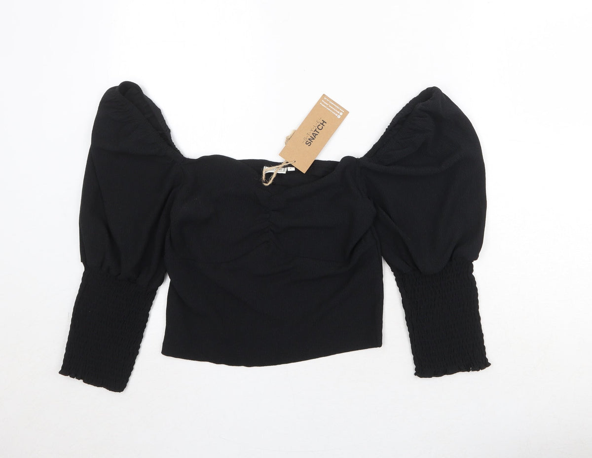 Style Snatch Womens Black Polyester Cropped Blouse Size L Round Neck