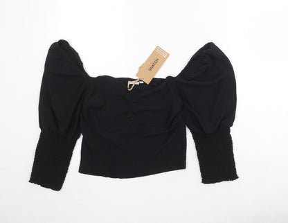 Style Snatch Womens Black Polyester Cropped Blouse Size L Round Neck