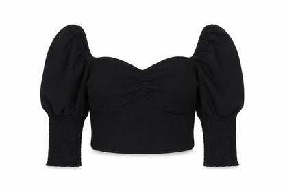 Style Snatch Womens Black Polyester Cropped Blouse Size L Round Neck