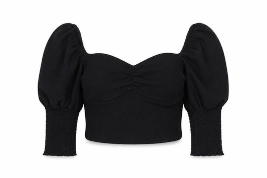 Style Snatch Womens Black Polyester Cropped Blouse Size L Round Neck
