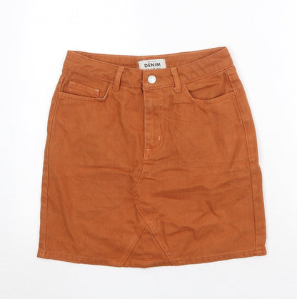 New Look Womens Brown Cotton A-Line Skirt Size 8 Zip