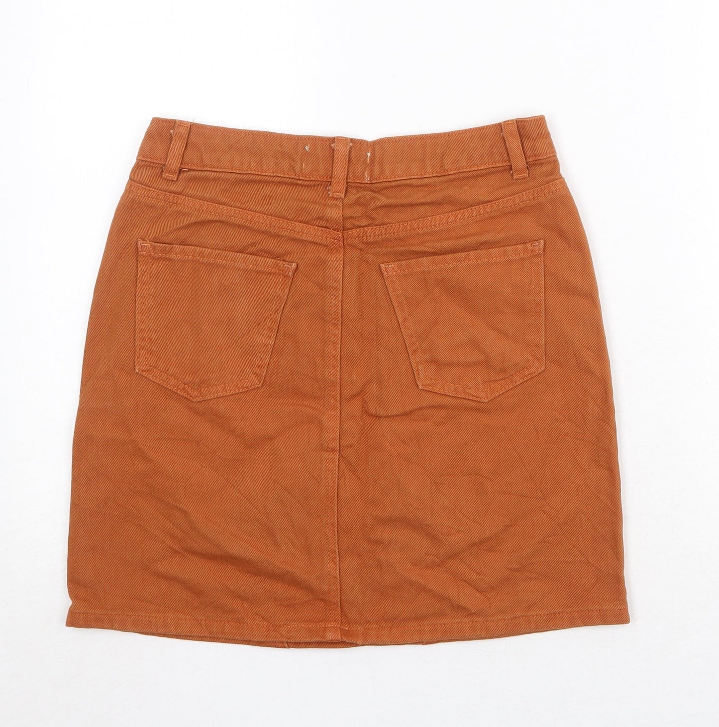 New Look Womens Brown Cotton A-Line Skirt Size 8 Zip