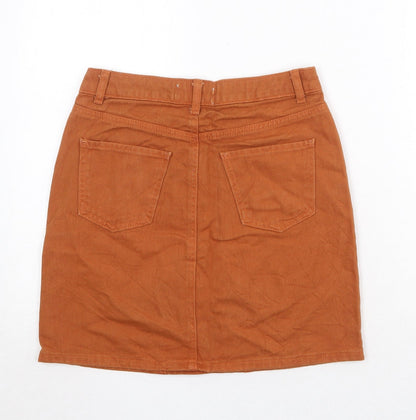 New Look Womens Brown Cotton A-Line Skirt Size 8 Zip