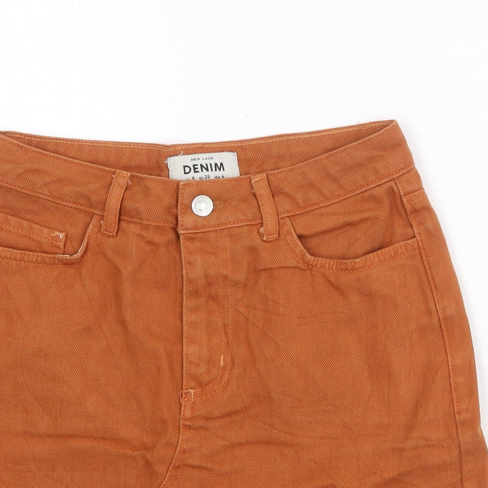 New Look Womens Brown Cotton A-Line Skirt Size 8 Zip