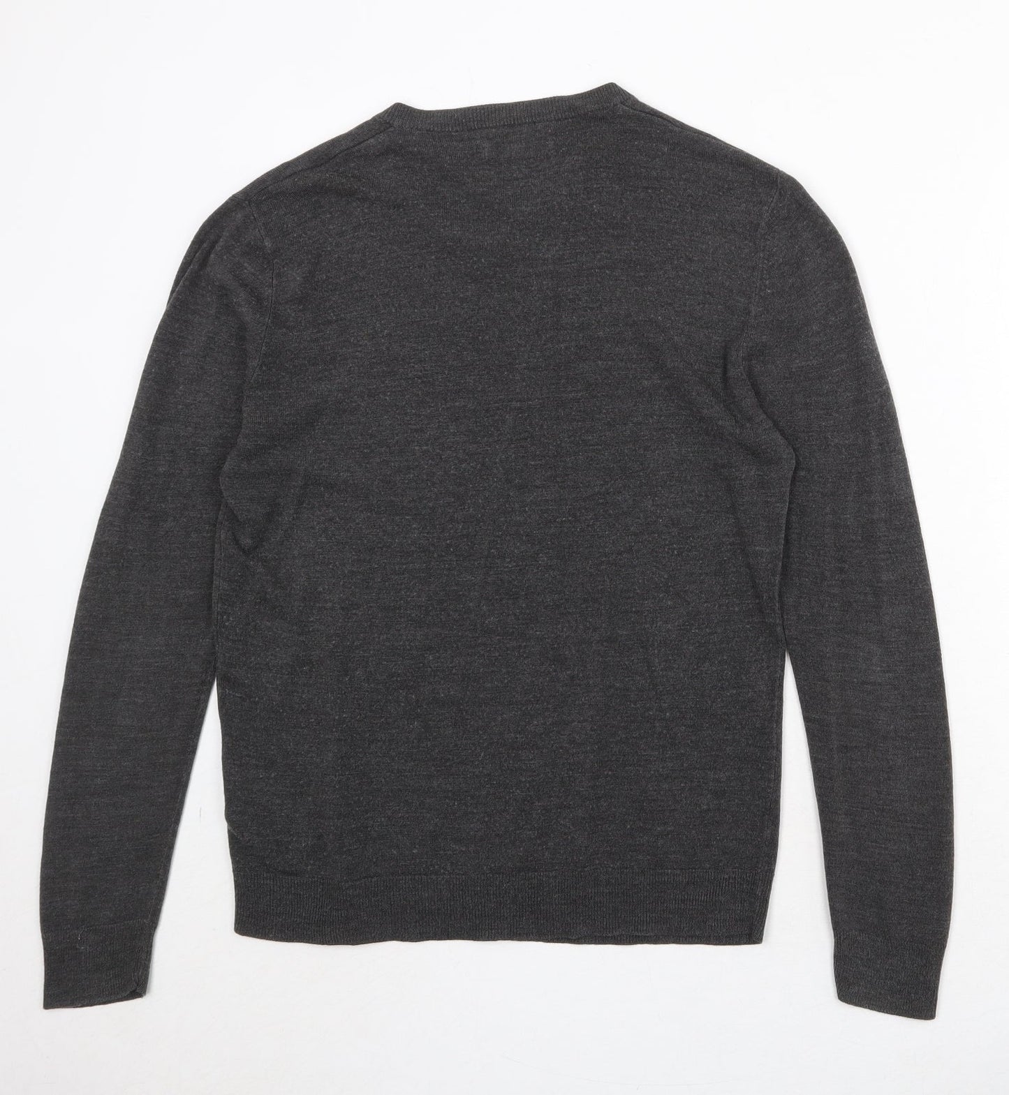 Atlantic Bay Mens Grey V-Neck Acrylic Pullover Jumper Size L Long Sleeve