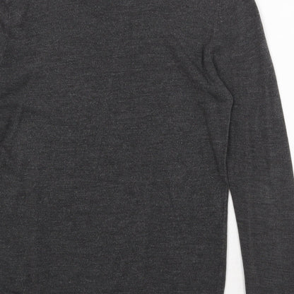 Atlantic Bay Mens Grey V-Neck Acrylic Pullover Jumper Size L Long Sleeve