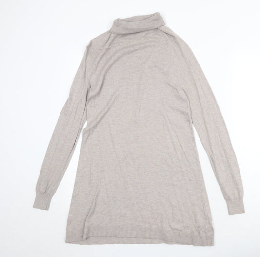 Marks and Spencer Womens Beige Viscose Jumper Dress Size XS Roll Neck Pullover