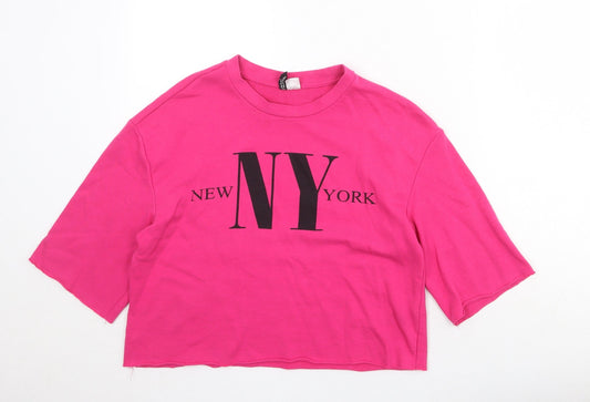 Divided Womens Pink Cotton Pullover Sweatshirt Size S Pullover