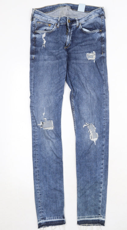 H&M Womens Blue Cotton Straight Jeans Size 31 in Regular Zip