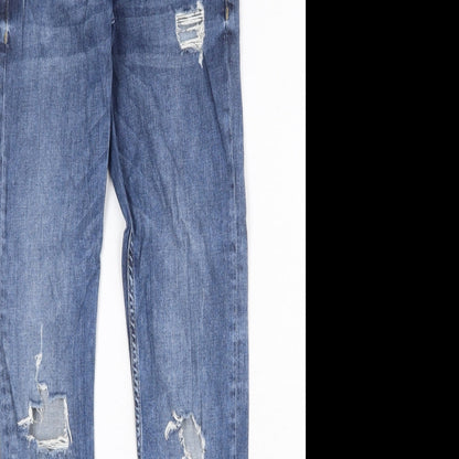H&M Womens Blue Cotton Straight Jeans Size 31 in Regular Zip