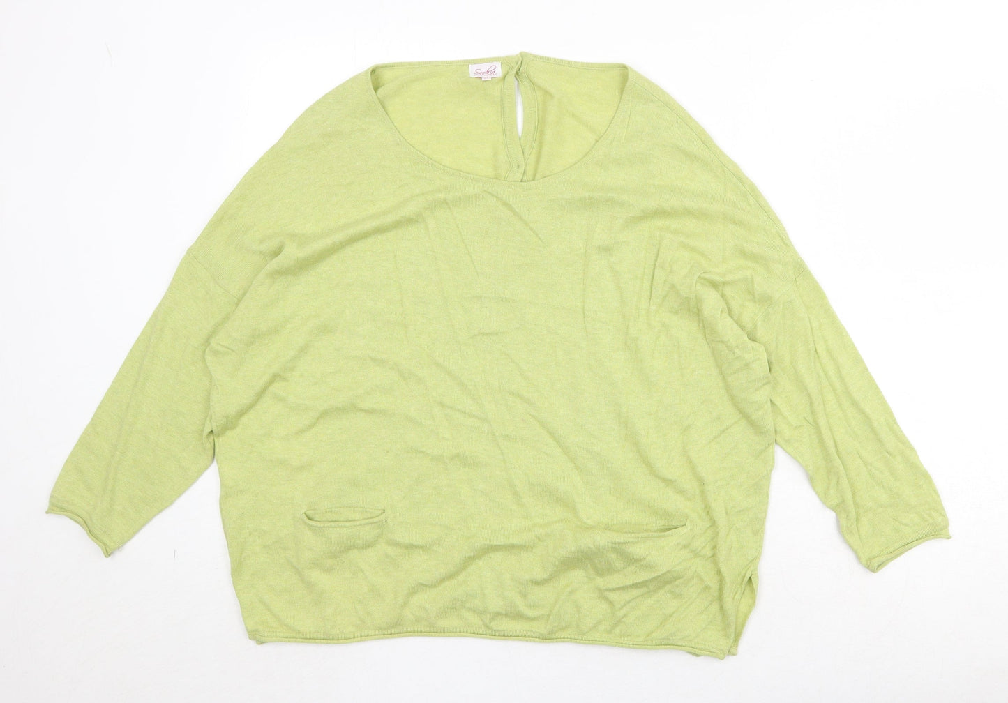 Saskia Womens Green Round Neck Cotton Pullover Jumper Size XL