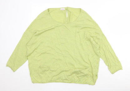 Saskia Womens Green Round Neck Cotton Pullover Jumper Size XL