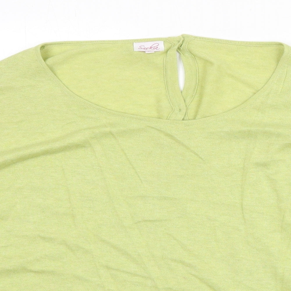 Saskia Womens Green Round Neck Cotton Pullover Jumper Size XL