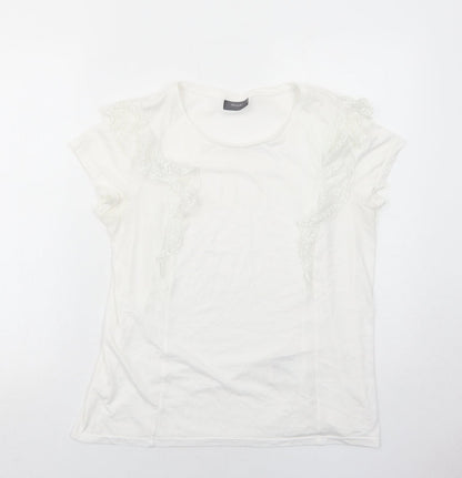 Yessica Womens White Polyamide Basic T-Shirt Size M Round Neck