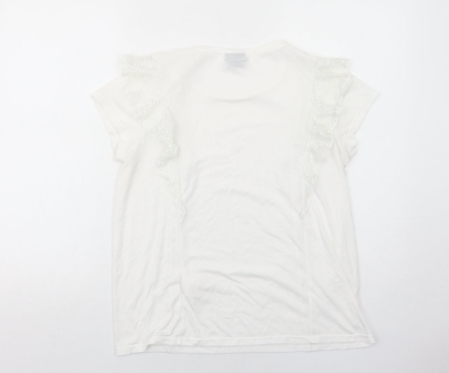 Yessica Womens White Polyamide Basic T-Shirt Size M Round Neck