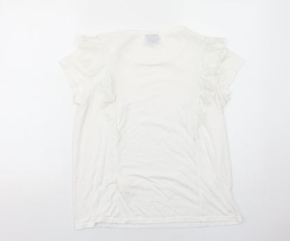 Yessica Womens White Polyamide Basic T-Shirt Size M Round Neck