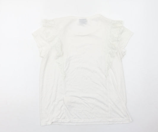Yessica Womens White Polyamide Basic T-Shirt Size M Round Neck