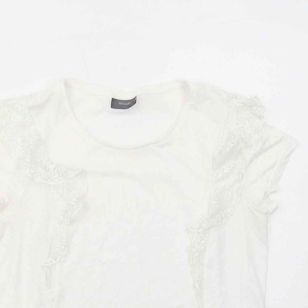 Yessica Womens White Polyamide Basic T-Shirt Size M Round Neck