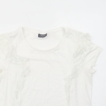 Yessica Womens White Polyamide Basic T-Shirt Size M Round Neck