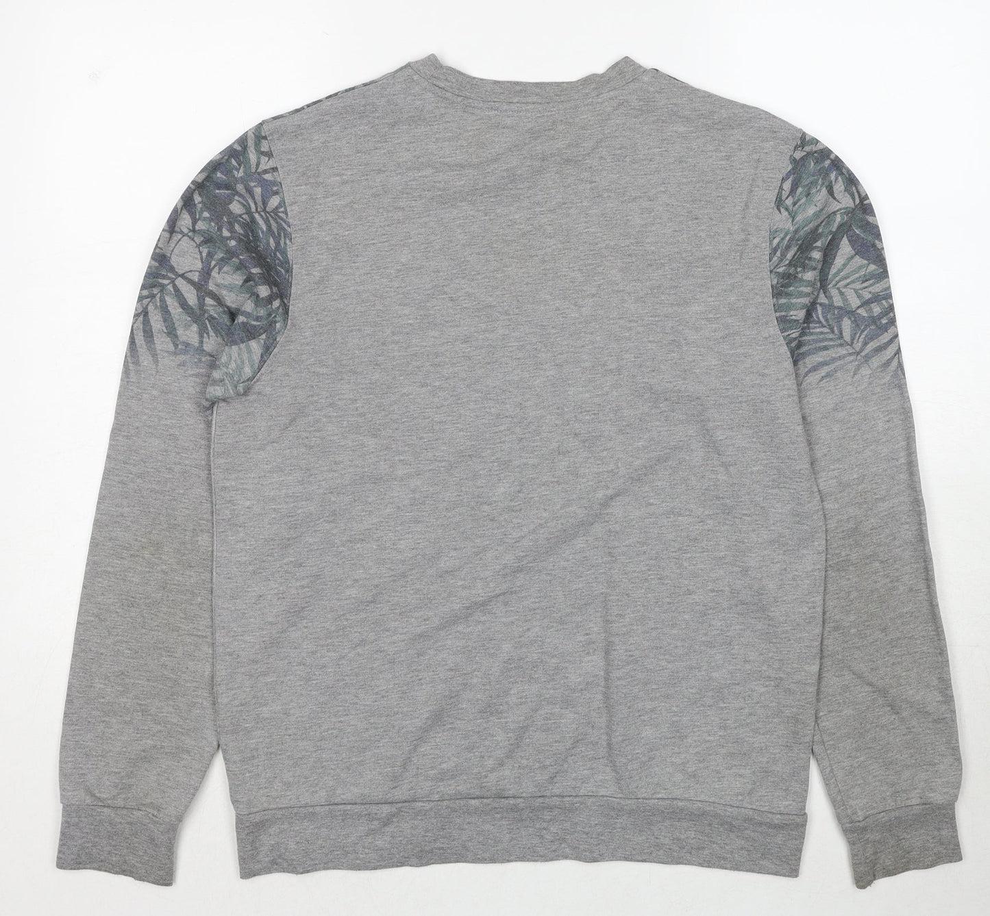 Topman Mens Grey Geometric Polyester Pullover Sweatshirt Size M - Leaves