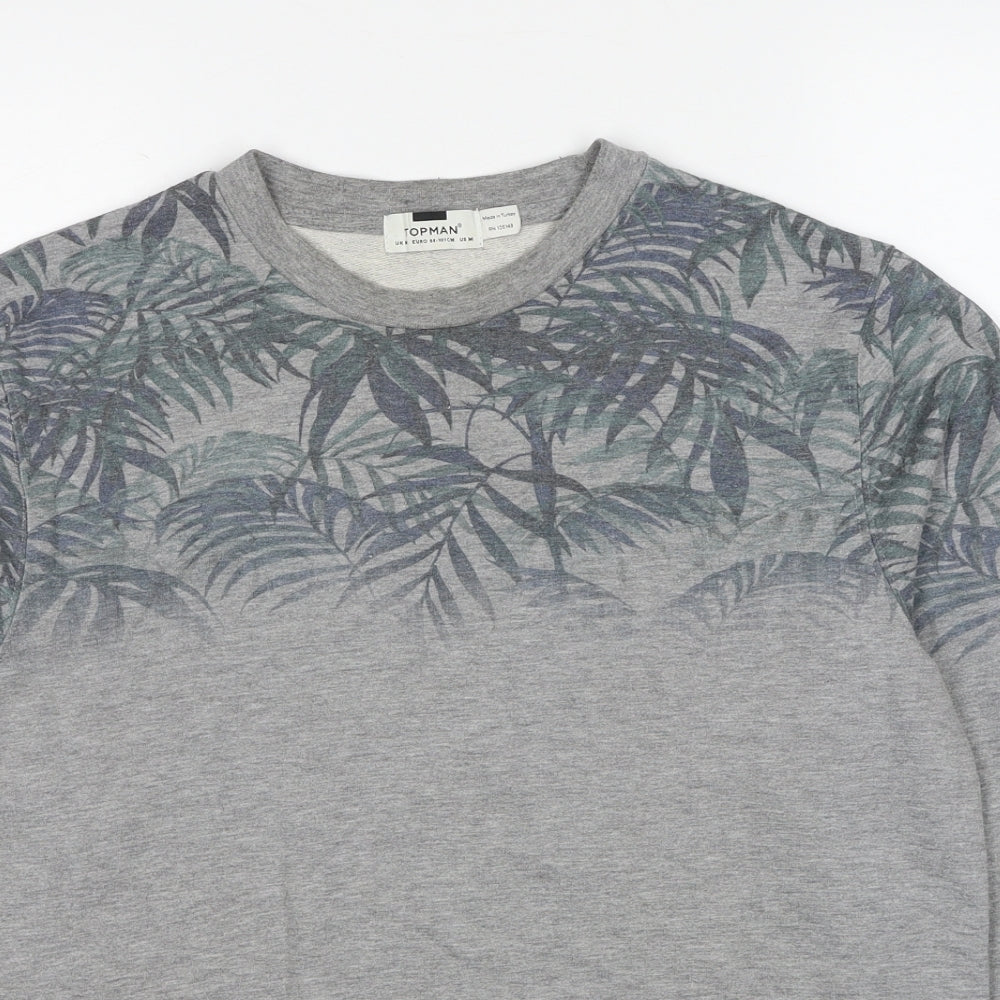 Topman Mens Grey Geometric Polyester Pullover Sweatshirt Size M - Leaves