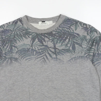 Topman Mens Grey Geometric Polyester Pullover Sweatshirt Size M - Leaves
