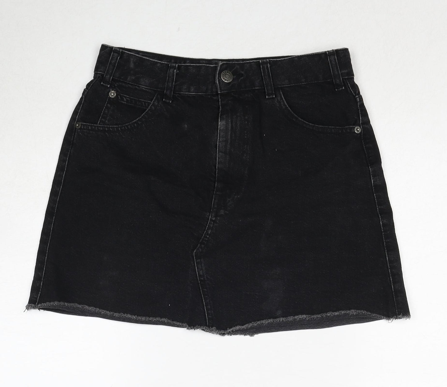 Bershka Womens Black Cotton Mini Skirt Size 8 Zip