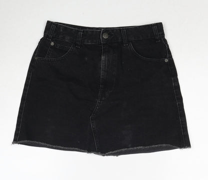 Bershka Womens Black Cotton Mini Skirt Size 8 Zip