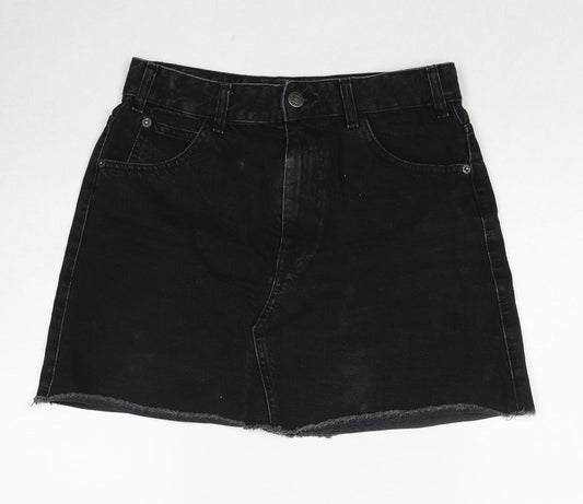 Bershka Womens Black Cotton Mini Skirt Size 8 Zip
