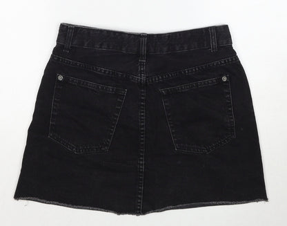 Bershka Womens Black Cotton Mini Skirt Size 8 Zip