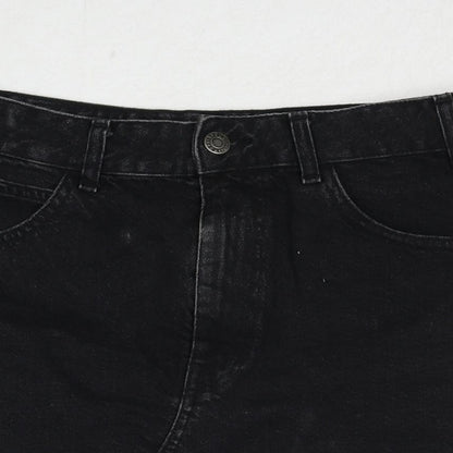 Bershka Womens Black Cotton Mini Skirt Size 8 Zip