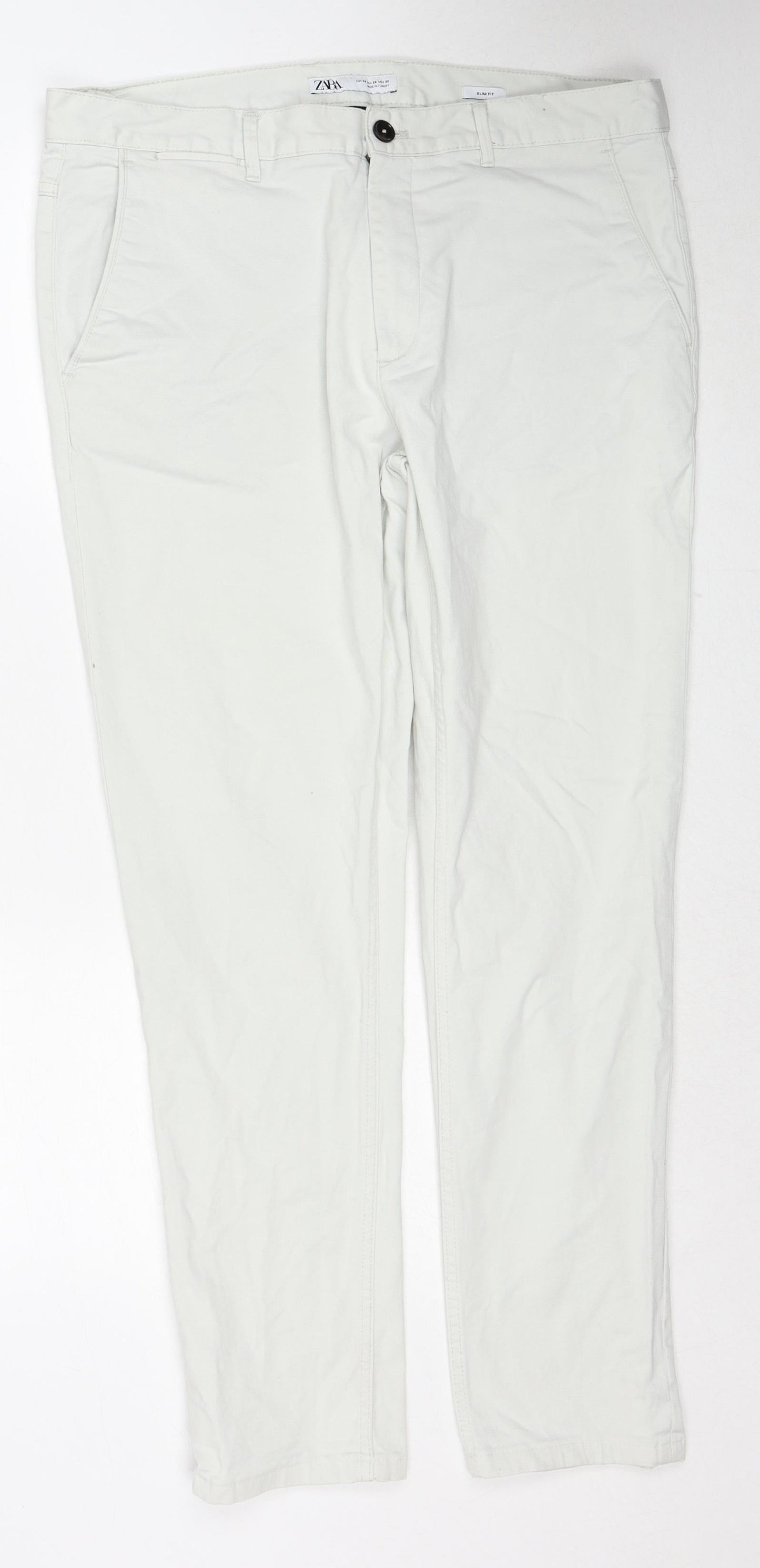 Zara Womens Ivory Cotton Skinny Jeans Size XL Slim Zip