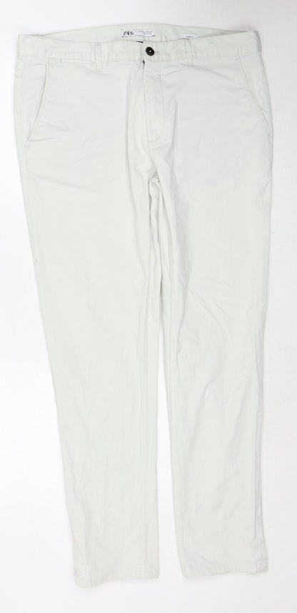 Zara Womens Ivory Cotton Skinny Jeans Size XL Slim Zip