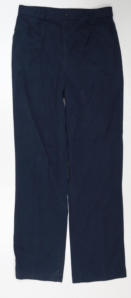No Comment Mens Blue Cotton Trousers Size 30 in Regular Zip