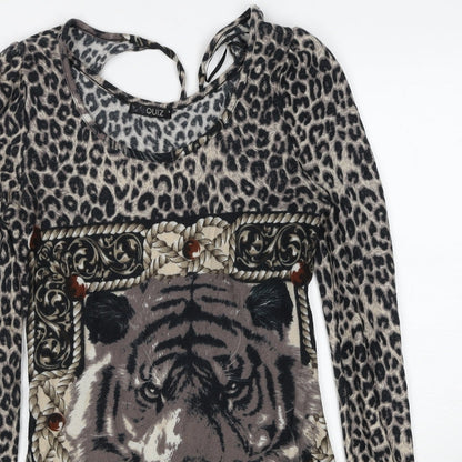 Quiz Womens Black Animal Print Polyester A-Line Size S Round Neck Pullover - Leopard Pattern Lion Print