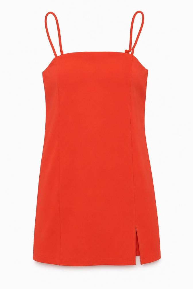 H&M Womens Red Polyester Mini Size XS Square Neck Pullover - Side Slit Adjustable Straps